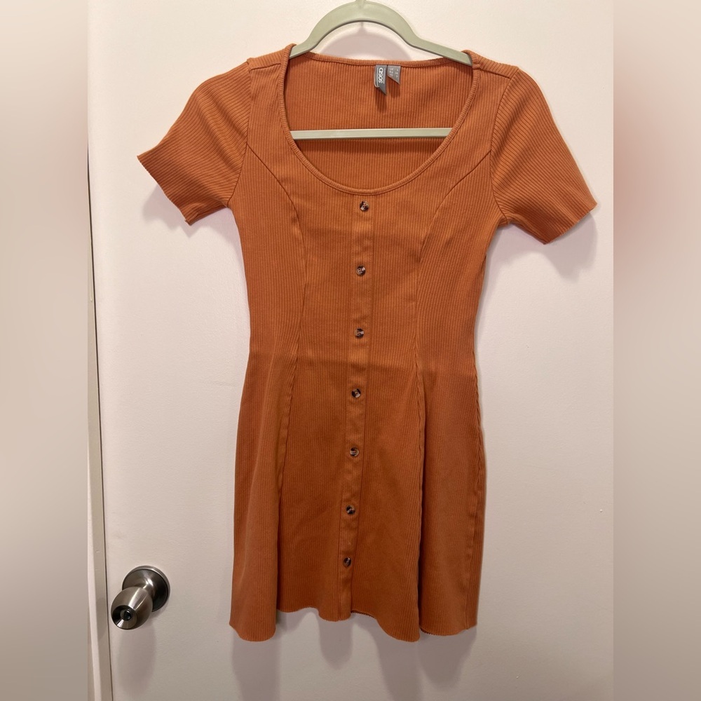 ASOS Button-Front Mini Dress in Peach - Picture 2 of 7